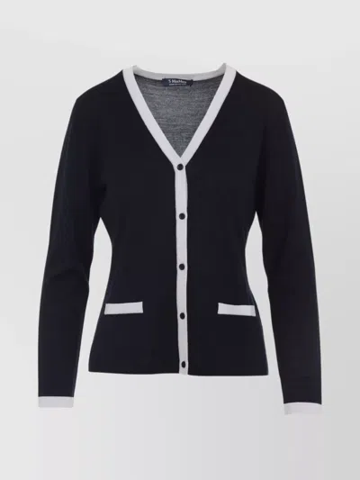 's Max Mara Kenya V-neck Wool Cardigan Pockets In Black