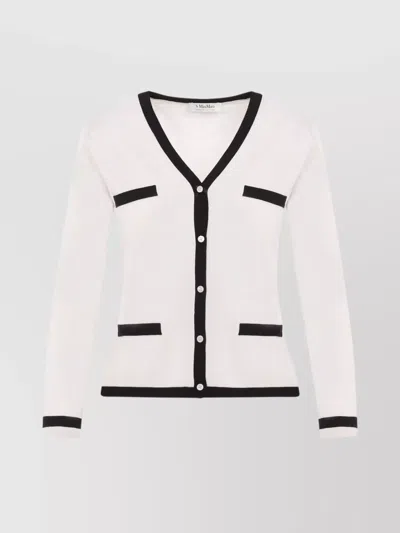 S MAX MARA KENYA WOOL V-NECK CARDIGAN WITH FAUX POCKETS