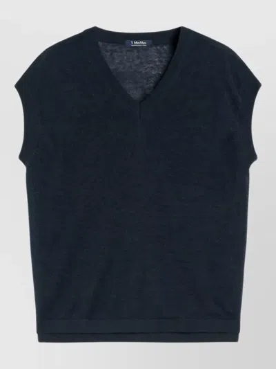 S Max Mara Knit Gilet V Neck Cap Sleeve In Blue