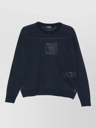 S Max Mara Knit Sweater Straight Fit Sheer Crew Neck In Blue