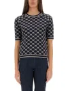 S Max Mara Portici Knit Logo Short Sleeved Top In Blue