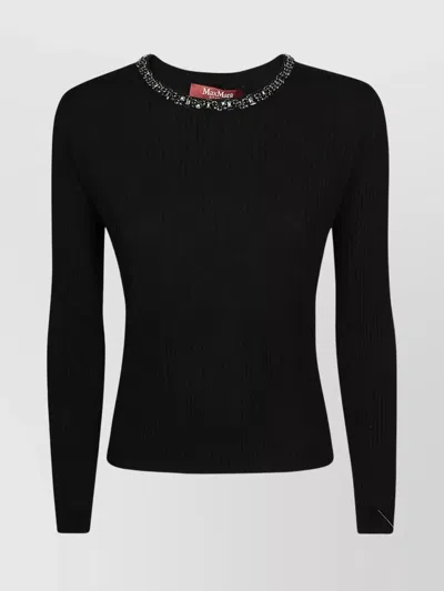 S Max Mara Knitwear Jewel Neckline Ribbed Texture In Black