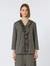 S Max Mara Womens Medium Grey Kristin Ruffled Cotton-poplin Blouse