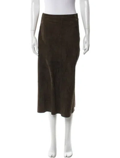 Pre-owned S Max Mara Lamb Leather Midi Length Skirt In Green