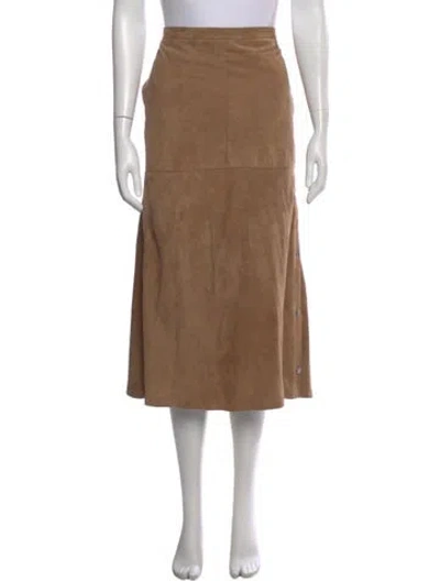 Pre-owned 's Max Mara Lamb Leather Midi Length Skirt In Neutrals