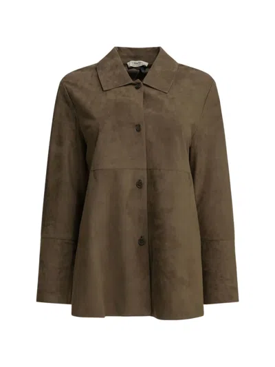 S Max Mara Gocce Suede Leather Jacket In White