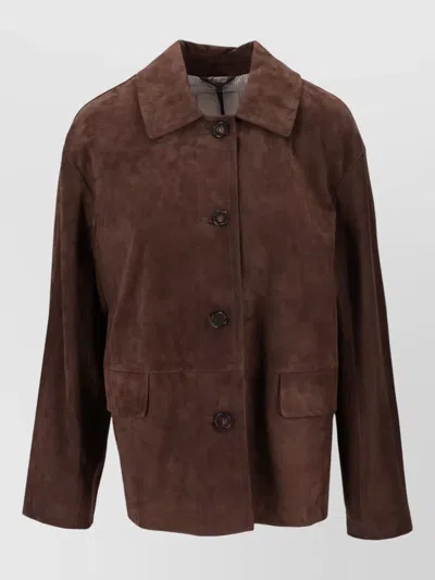 S Max Mara Leather Jacket Long Sleeves Notched Collar