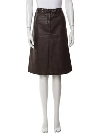 Pre-owned 's Max Mara Leather Midi Length Skirt In Brown