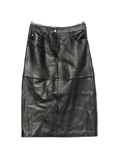 S Max Mara Leather Panelled Skirt In Black
