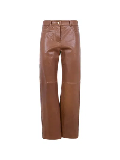 's Max Mara Leather Straight Trousers In Brown