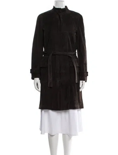 Pre-owned 's Max Mara Leather Trench Coat In Black