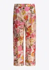 's Max Mara Elastic Waistband Floral Print Lightweight Wide Leg Trousers In Multicolor