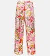 's Max Mara Elastic Waistband Floral Print Lightweight Wide Leg Trousers In Multicolor