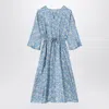 'S MAX MARA S MAX MARA  LIGHT BLUE MIDI SILK DRESS WITH FLORAL PRINT