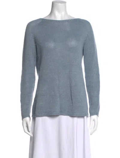 Pre-owned S Max Mara Linen Bateau Neckline Sweater In Blue