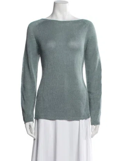 Pre-owned S Max Mara Linen Bateau Neckline Sweater In Blue