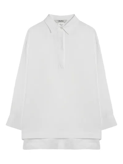 S Max Mara White Polo Shirt In Linen Canvas