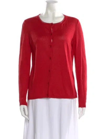 Pre-owned 's Max Mara Linen Crew Neck Button-up Top In Red