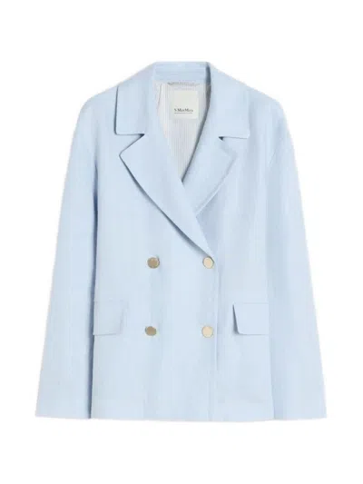 S Max Mara Linen Double-breasted Jacket In Blue