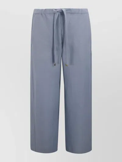 S Max Mara Linen Drawstring Trousers Straight Leg Cut In Blue