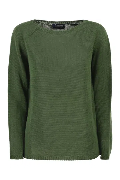 S Max Mara Linen Jumper With Wide Neck In Green