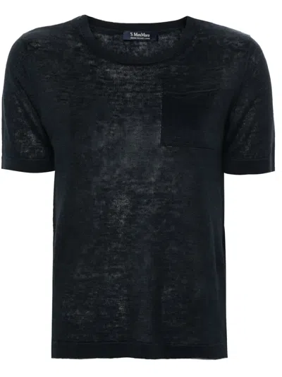 S Max Mara Linen Knitted Top In Blue