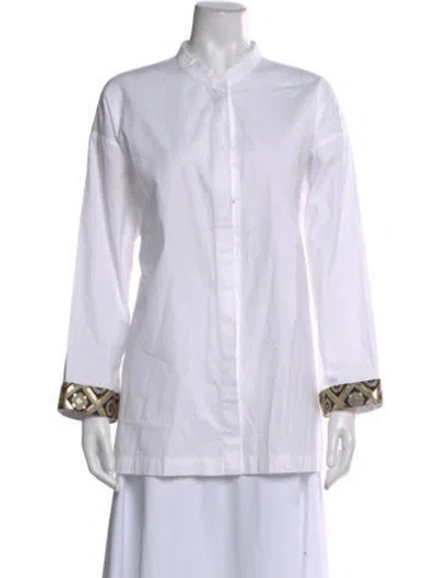 Pre-owned S Max Mara Linen Long Sleeve Button-up Top In White
