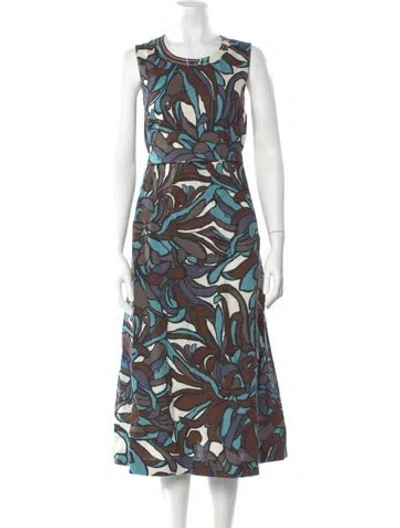 Pre-owned S Max Mara Linen Midi Length Dress In Multicolor