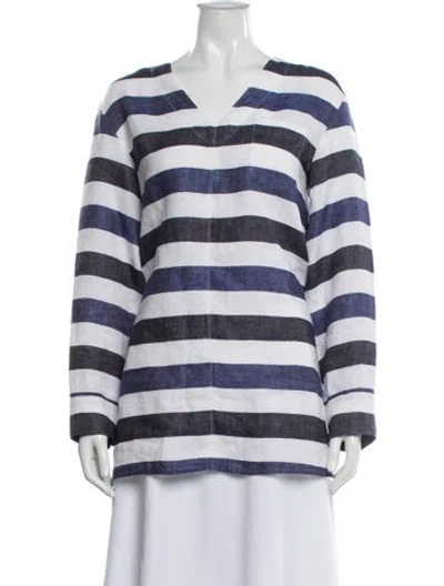 Pre-owned 's Max Mara Linen Striped Top In Blue/white