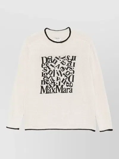 S Max Mara Linen Sweater Graphic Embroidery Crew Neck In Neutral