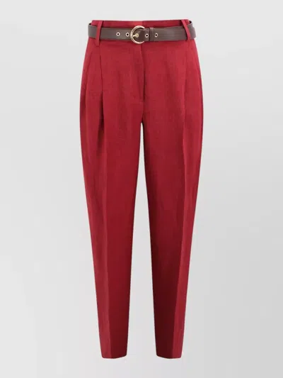 S Max Mara Linen Trousers High Waist Belted Max Mara In Burgundy