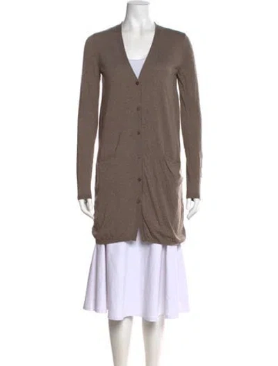 Pre-owned 's Max Mara Linen V-neck Sweater In Brown