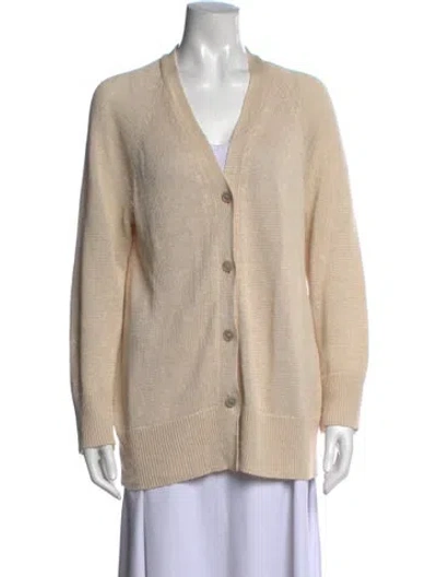 Pre-owned 's Max Mara Linen V-neck Sweater In Neutrals