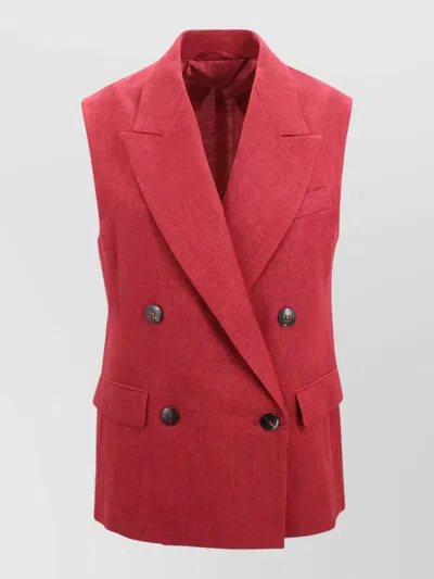 S Max Mara Linen Waistcoat Double Breasted Tailoring Style In Red