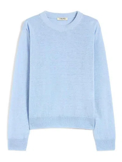 S Max Mara Linen Yarn Crew Neck Sweater In Light Blue