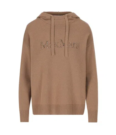 's Max Mara Logo Embellished Knitted Hoodie In Cammello