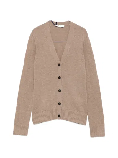 S Max Mara Logo-embroidered Elbow-patch Cardigan In Brown