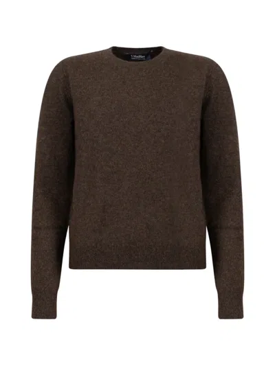 S Max Mara Logo-embroidered Elbow-patch Sweater In Brown