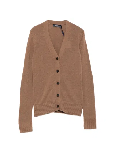S Max Mara Logo-embroidered V-neck Cardigan In Brown