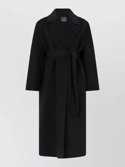 S Max Mara Long Belted Coat Midi Length In Black