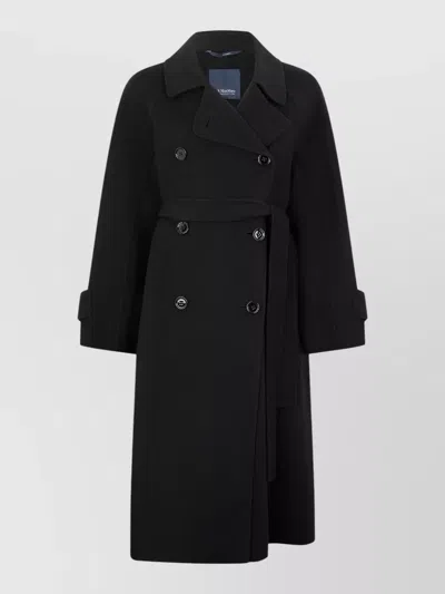 S Max Mara Long Belted Coat Virgin Wool In Black