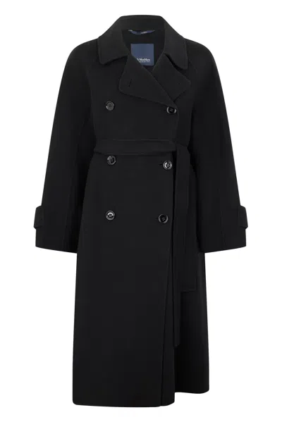 S Max Mara Long Belted Coat Virgin Wool In Black