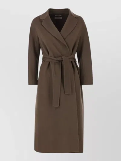S Max Mara Long Coat Belted Waist Lapel Collar In Green