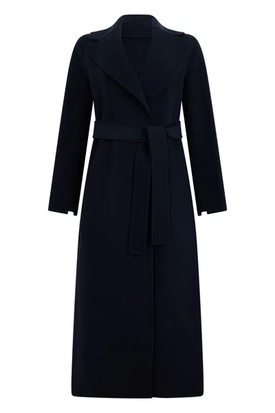 S Max Mara Long Coat With Adjustable Belt In Blue