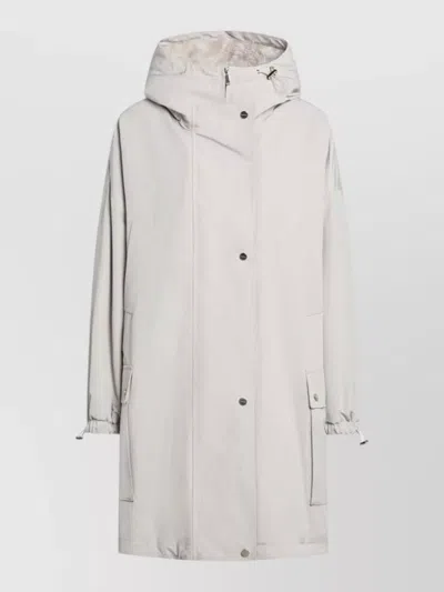 S Max Mara Long Hooded Jacket Adjustable Cuffs Hem In Gray