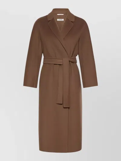 S Max Mara Long Jacket Belted Waist Lapel Collar Pockets In Brown
