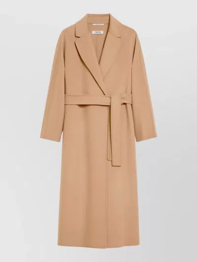 S Max Mara Long Jacket Belted Waist Lapel Collar Pockets In Nude