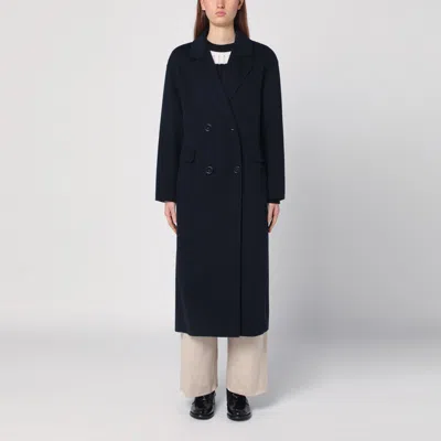 's Max Mara Favola Wool Double Breasted Long Coat In Blue