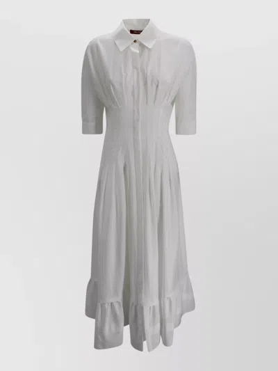 S Max Mara Long Poplin Dress Corset Waist Detail In White
