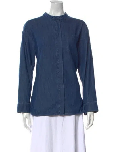 Pre-owned S Max Mara Long Sleeve Button-up Top In Blue
